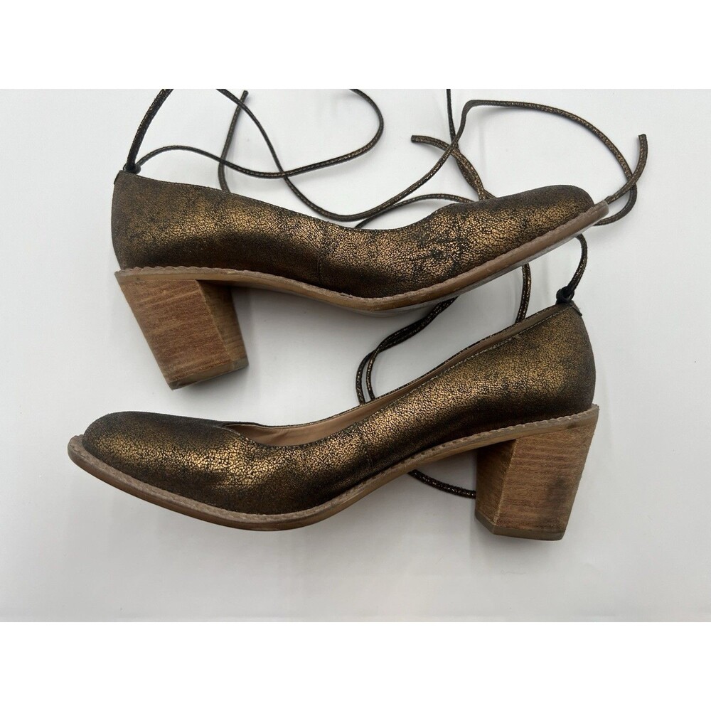 Albright Women's Gold Lace-Up Block Heel Pumps Closed Toe 10B Man Made